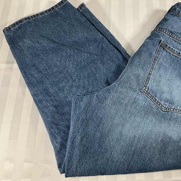 Ladies Med Wash Pre-distressed Wide Leg Jeans - Picture 2 of 4